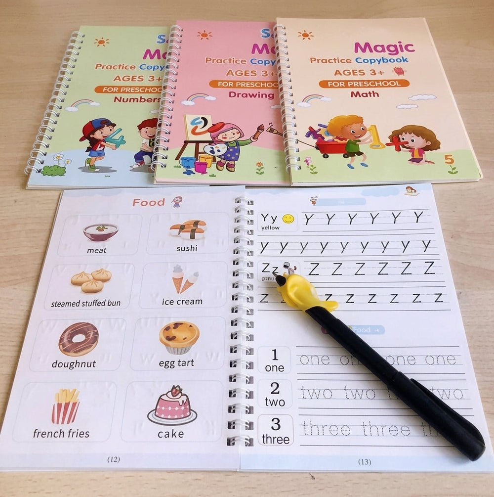 GS Magic Reusable Handwriting Copybook Set (4 Books + Pen & Refills) For Kids✍️ GLOWER STEPS