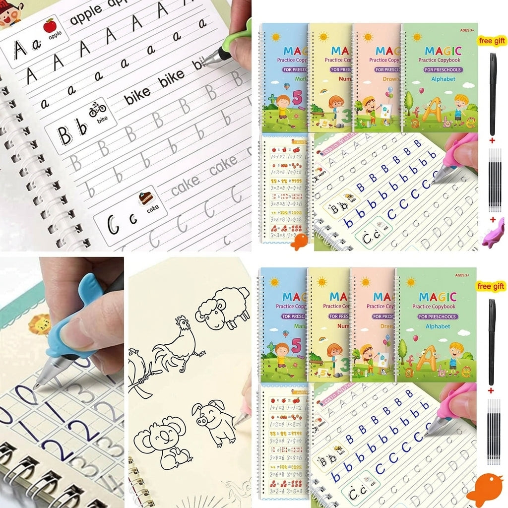 GS Magic Reusable Handwriting Copybook Set (4 Books + Pen & Refills) For Kids✍️ GLOWER STEPS